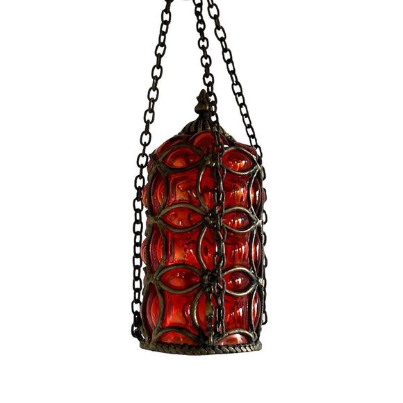 1950's Hanging Venetian Ruby Red Seguso Murano Style Glass Fixture